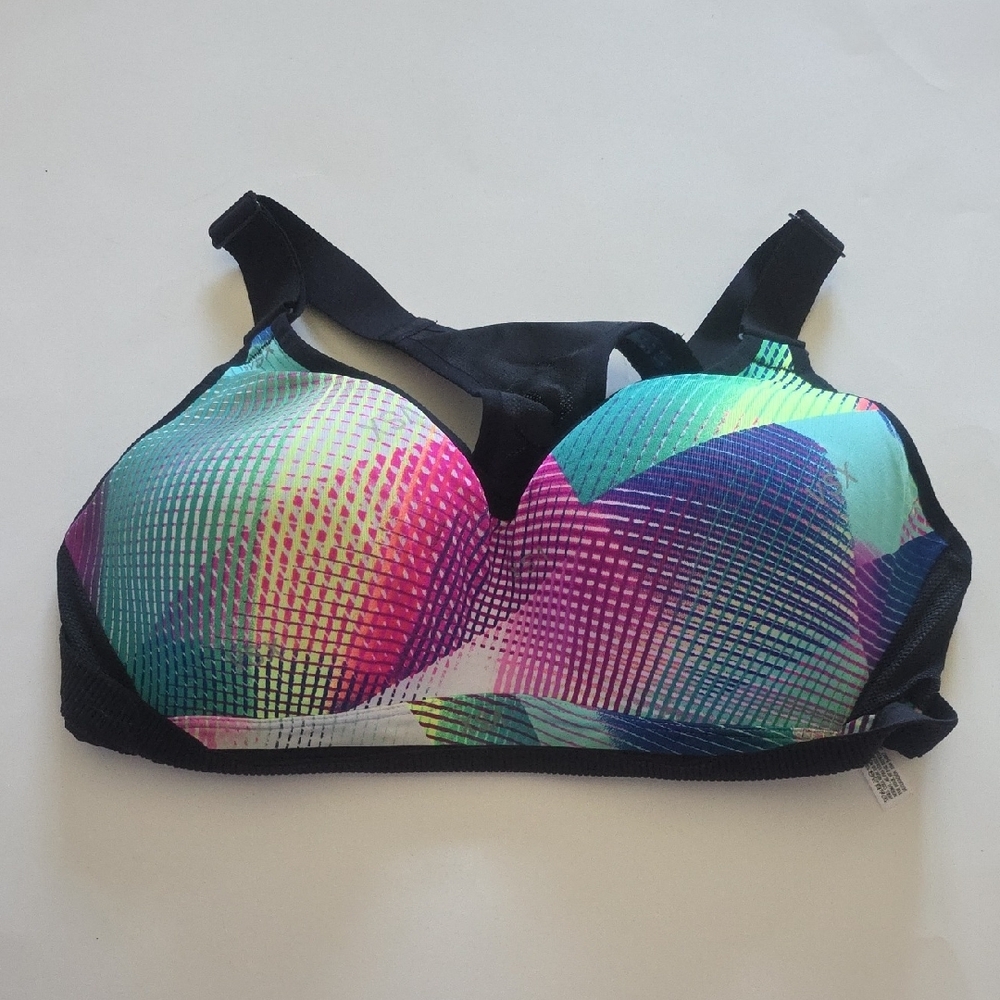 VSX Pink and Blue Sports Bra with Geometric Design
